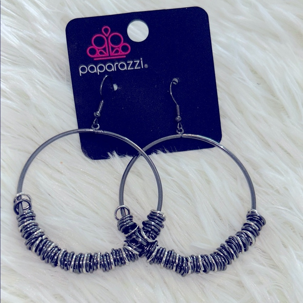 Paparazzi Black Beaded Hoop Earrings Modern Statement